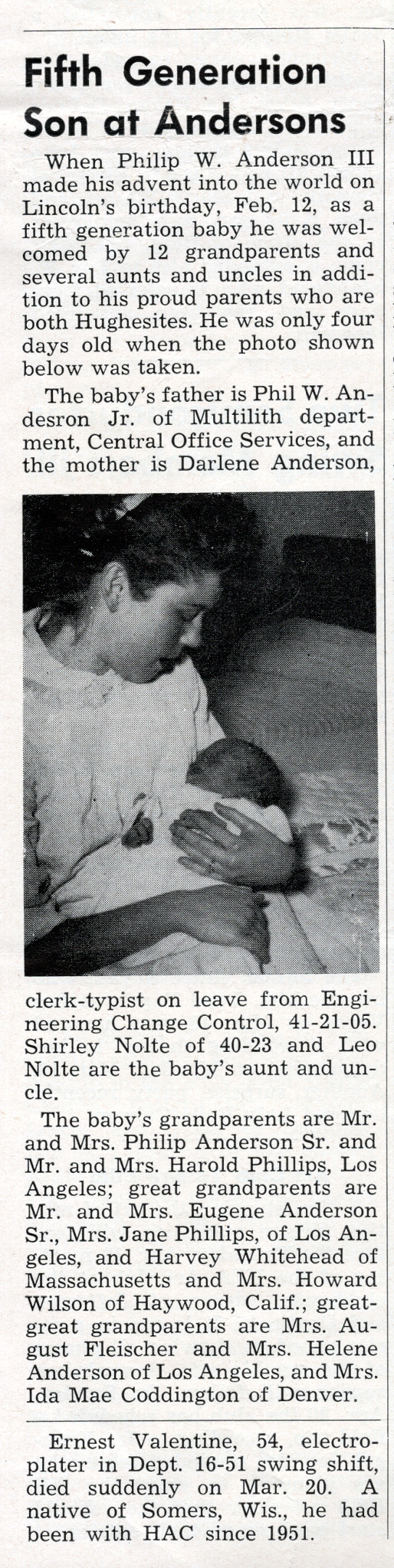 5th Generation Son - Hughes News - 1956